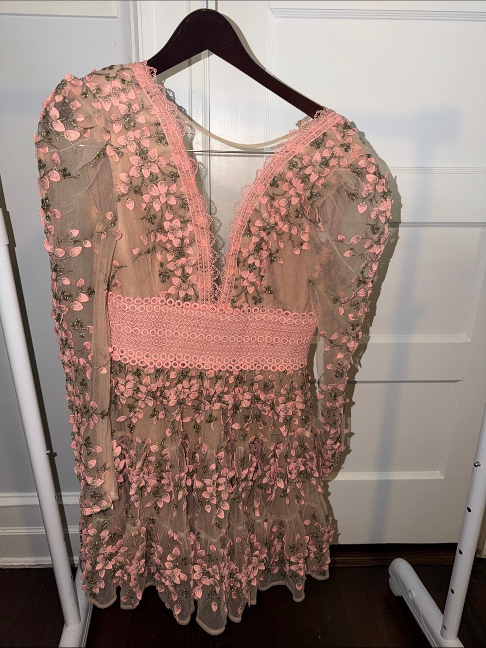 Bronx & Banco Blush Pink Floral Appliqué Long-Sleeve Dress